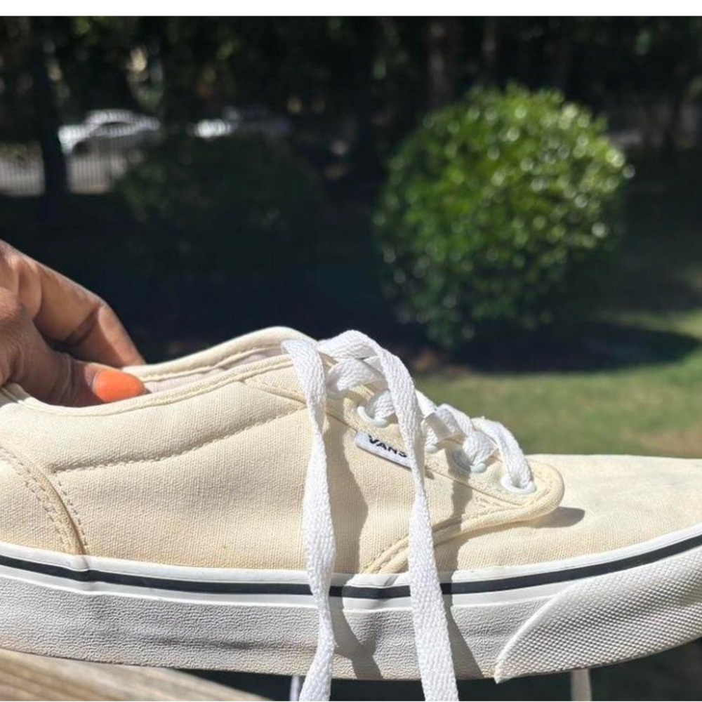 Vans Cream Canvas Low-Profile Sneakers with White Laces